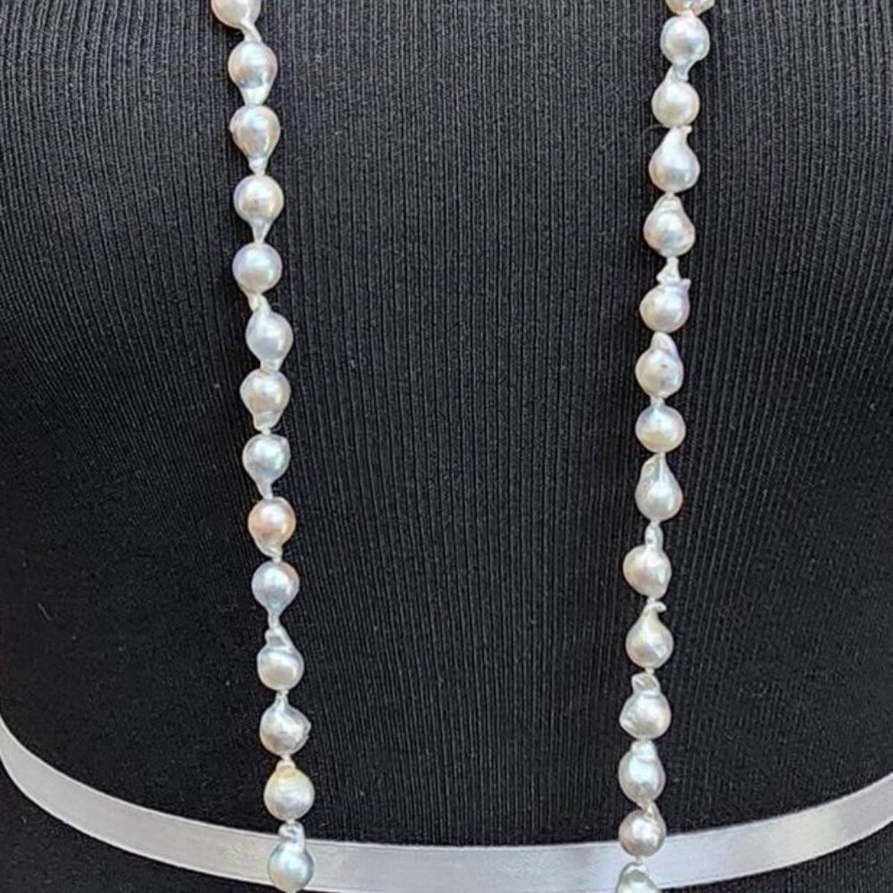 Tahitian South Seas Silver Blue Baroque Pearl Necklace 48" - Picture 4 of 6